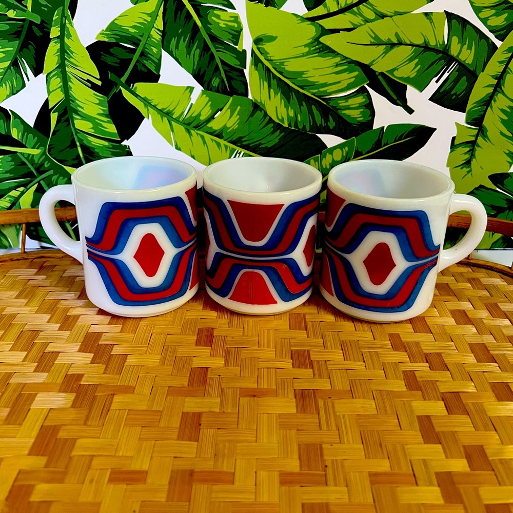 Vintage stackable milk glass mug trio